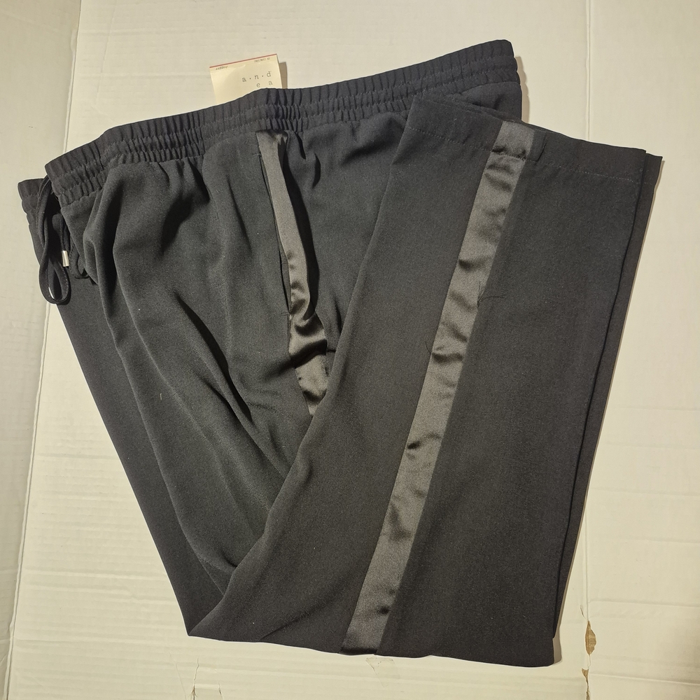 A New Day Black Track Pants with Satin Stripe, 1X (16w/18w)